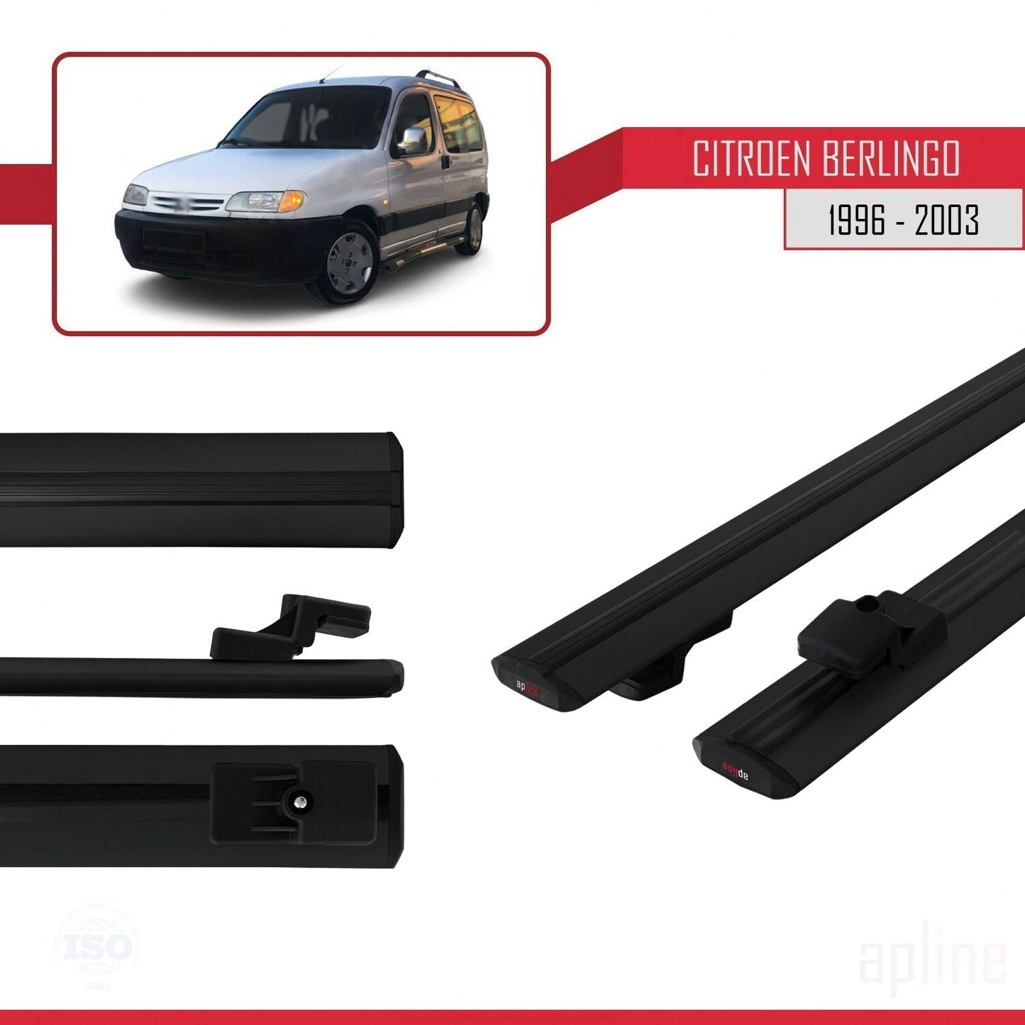 Compatible con Citroen Berlingo (M49) 1996-2003 BASIC Model Barras de Techo Auto Portaequipajes Barras Transversales Negro Aluminio 2 Barras