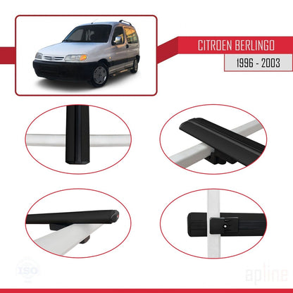 Compatible con Citroen Berlingo (M49) 1996-2003 BASIC Model Barras de Techo Auto Portaequipajes Barras Transversales Negro Aluminio 2 Barras