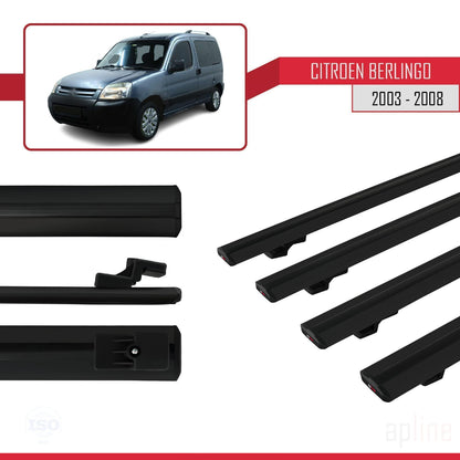 Compatible con Citroen Berlingo (M59) 2003-2008 BASIC Model Barras de Techo Auto Portaequipajes Barras Transversales Negro Aluminio 4 Barras