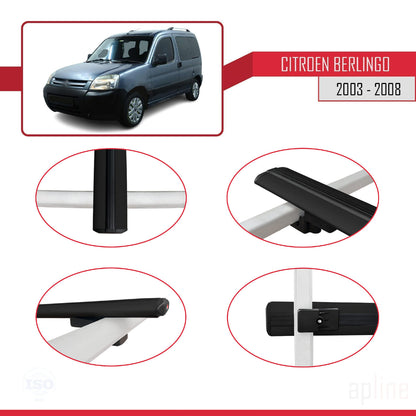 Compatible con Citroen Berlingo (M59) 2003-2008 BASIC Model Barras de Techo Auto Portaequipajes Barras Transversales Negro Aluminio 4 Barras