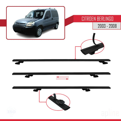 Compatible con Citroen Berlingo (M59) 2003-2008 BASIC Model Barras de Techo Auto Portaequipajes Barras Transversales Negro Aluminio 4 Barras