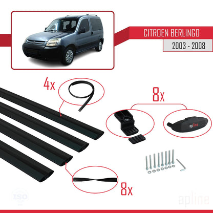 Compatible con Citroen Berlingo (M59) 2003-2008 BASIC Model Barras de Techo Auto Portaequipajes Barras Transversales Negro Aluminio 4 Barras
