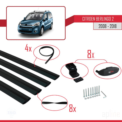 Compatible con Citroen Berlingo 2 (B9) 2008-2018 BASIC Model Barras de Techo Auto Portaequipajes Barras Transversales Negro Aluminio 4 Barras