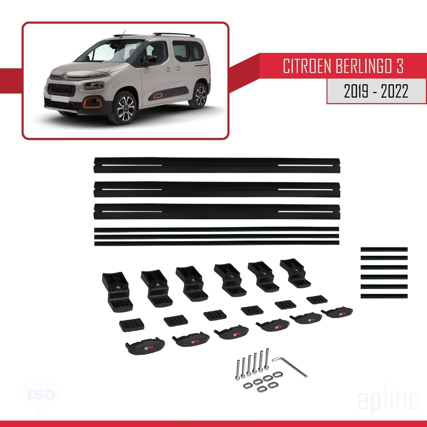 Compatible avec Citroen Berlingo 3 (K9) 2019-2022 BASIC Model Barres de Toit Railing Porte-Bagages de Voiture Noir Aluminium 3 Barres