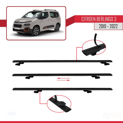Compatible avec Citroen Berlingo 3 (K9) 2019-2022 BASIC Model Barres de Toit Railing Porte-Bagages de Voiture Noir Aluminium 3 Barres
