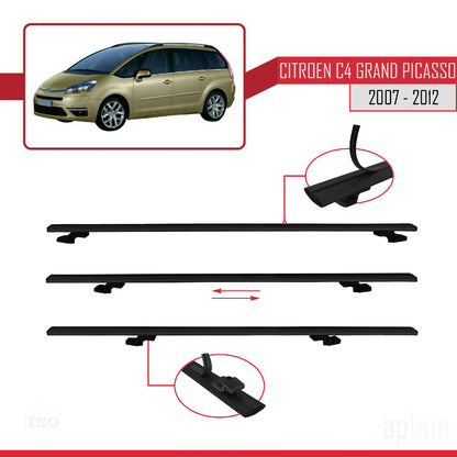 Compatible avec Citroen Grand C4 Picasso 2007-2012 BASIC Model Barres de Toit Railing Porte-Bagages de Voiture Noir Aluminium 3 Barres