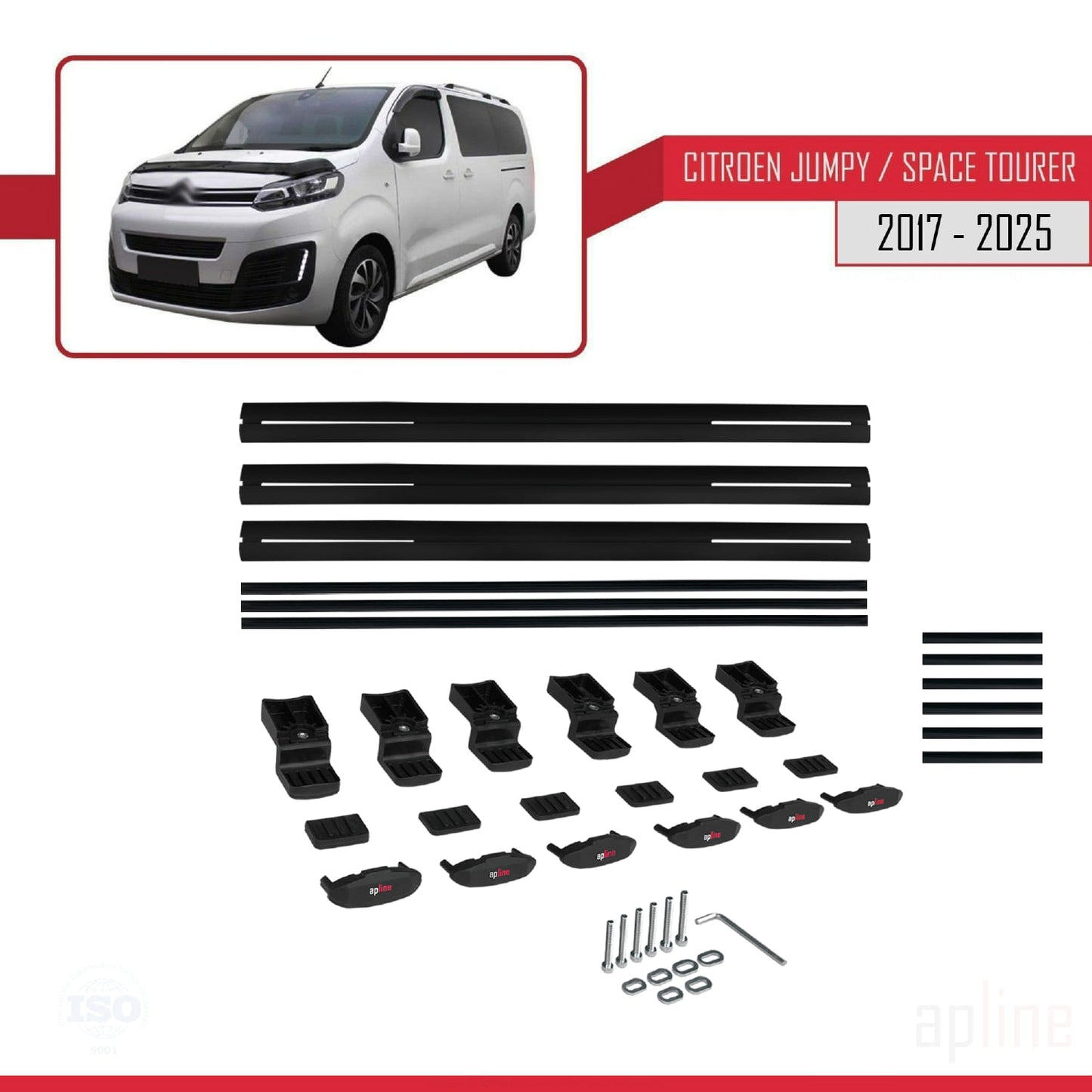 Compatible avec Citroen Jumpy 3 (K0) Space Tourer 2017-2025 BASIC Model Barres de Toit Railing Porte-Bagages de Voiture Noir Aluminium 3 Barres