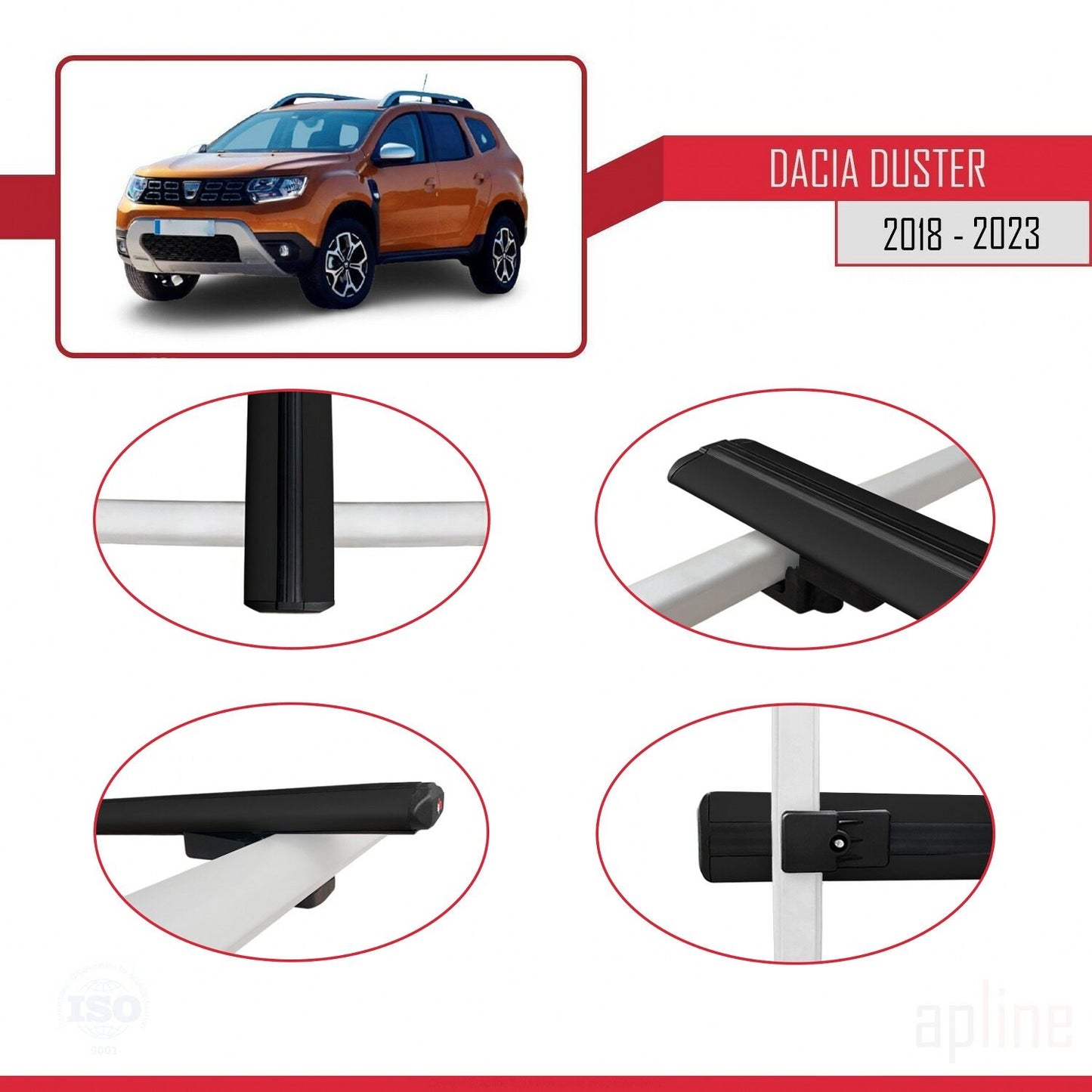 Compatible avec Dacia Duster 2 (HM) 2018-2024 BASIC Model Barres de Toit Railing Porte-Bagages de Voiture Noir Aluminium 3 Barres