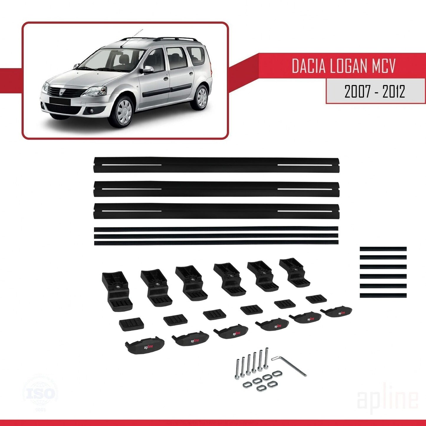 Compatible avec Dacia Logan 2 MCV (K52) 2007-2012 BASIC Model Barres de Toit Railing Porte-Bagages de Voiture Noir Aluminium 3 Barres