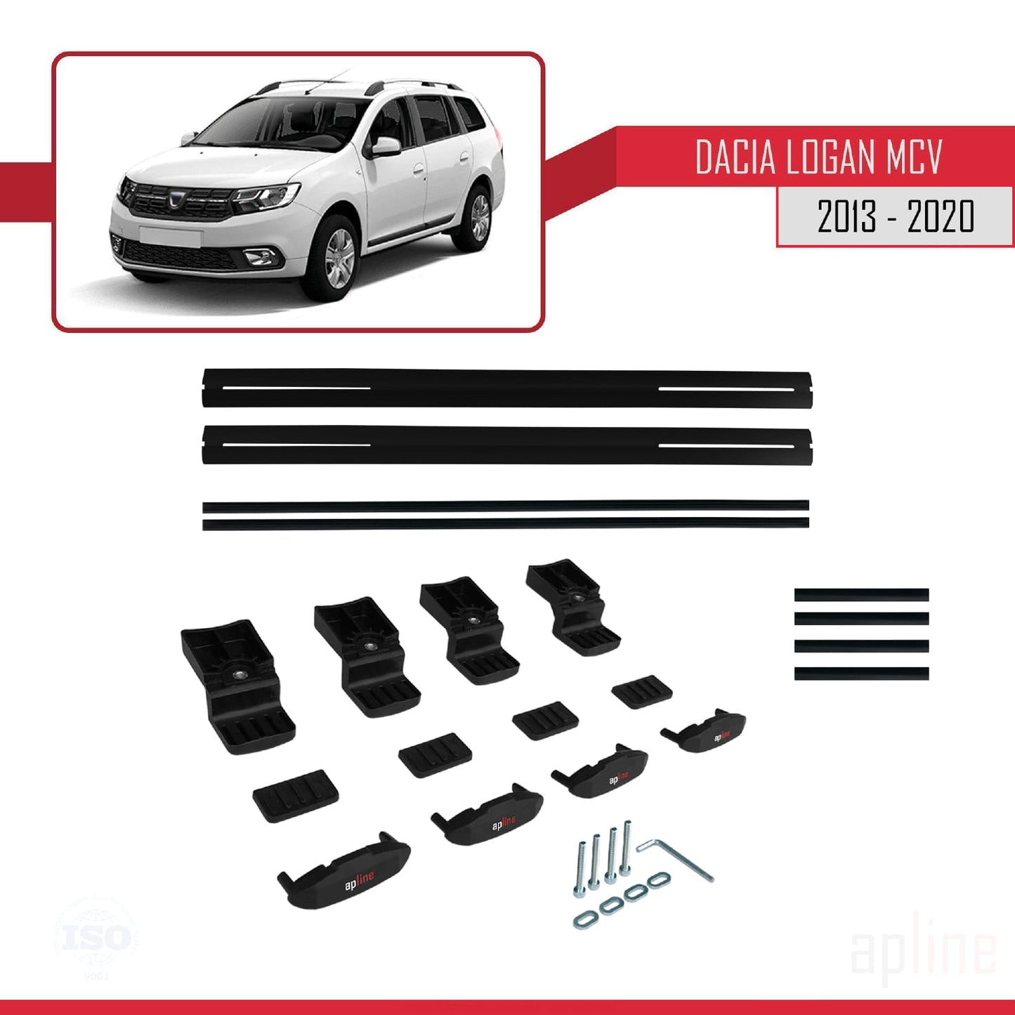 Compatible avec Dacia Logan 2 MCV (K52) 2013-2020 BASIC Model Barres de Toit Railing Porte-Bagages de Voiture Noir Aluminium 2 Barres