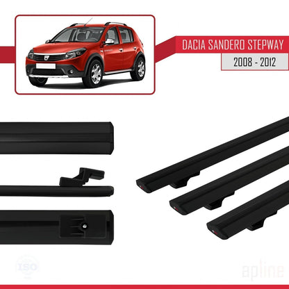 Compatible avec Dacia Sandero Stepway 2008-2012 BASIC Model Barres de Toit Railing Porte-Bagages de Voiture Noir Aluminium 3 Barres