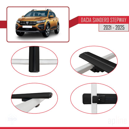Kompatibel mit Dacia Sandero Stepway 3 2021-2025 Basismodell Dachgepäckträger, Reling, Gepäckträger, schwarzes Aluminium, 3 Stangen