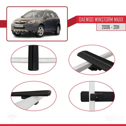 Compatible avec Daewoo Winstorm MaXX 2006-2011 BASIC Model Barres de Toit Railing Porte-Bagages de Voiture Noir Aluminium 2 Barres