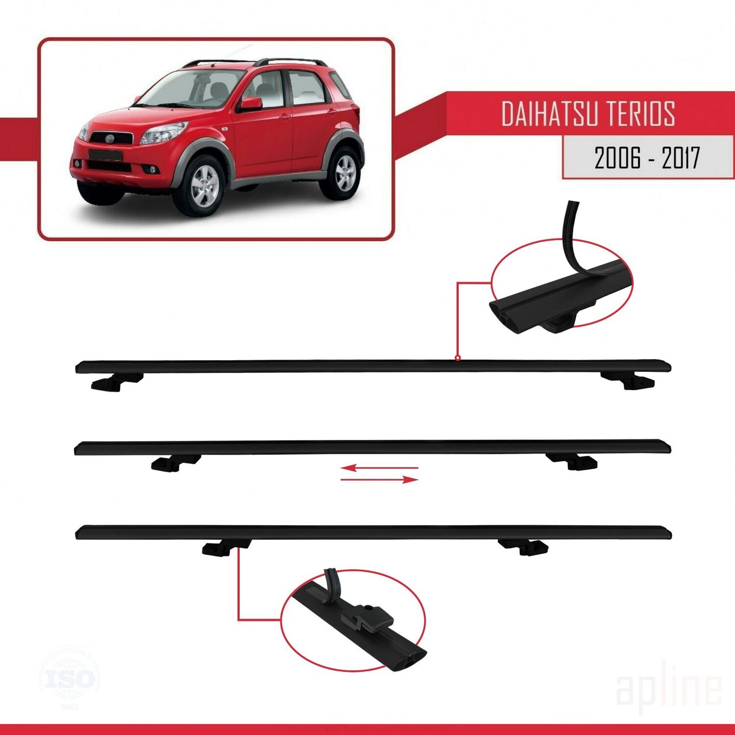 Compatible avec Daihatsu Terios 2 (J200) 2006-2017 BASIC Model Barres de Toit Railing Porte-Bagages de Voiture Noir Aluminium 2 Barres
