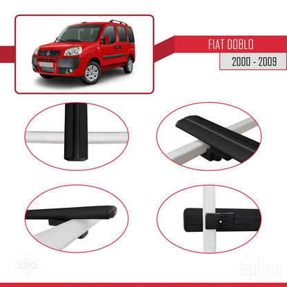 Kompatibel mit Fiat Doblo 2000-2009 Basismodell Dachgepäckträger, schwarzes Aluminium, 3-Stangen