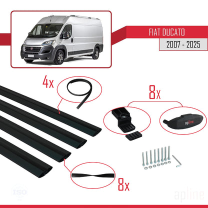 Kompatibel mit Fiat Ducato 3 2007-2025 Basismodell Dachgepäckträger, Gepäckträger, schwarzes Aluminium, 4 Stangen