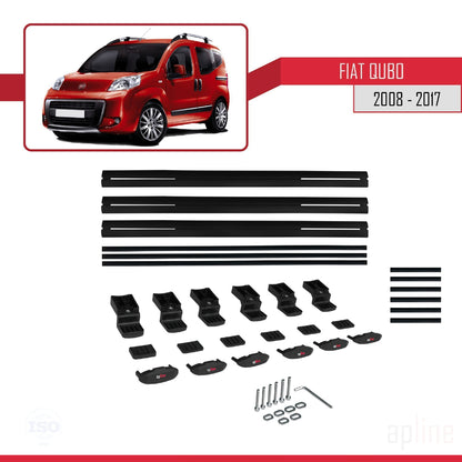 Kompatibel mit Fiat Qubo 2008-2017 Basismodell Dachgepäckträger, schwarzes Aluminium, 3 Stangen