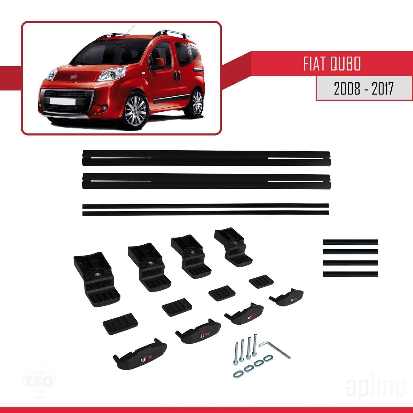 Kompatibel mit Fiat Qubo 2008-2017 Basismodell Dachgepäckträger, schwarzes Aluminium, 2 Stangen