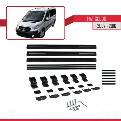 Kompatibel mit Fiat Scudo 2 2007-2016 Basismodell Dachgepäckträger, schwarzes Aluminium, 3-teilig