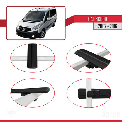 Kompatibel mit Fiat Scudo 2 2007-2016 Basismodell Dachgepäckträger, schwarzes Aluminium, 3-teilig