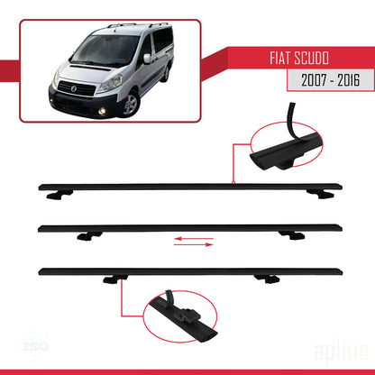 Kompatibel mit Fiat Scudo 2 2007-2016 Basismodell Dachgepäckträger, schwarzes Aluminium, 3-teilig