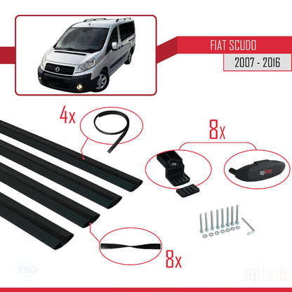 Kompatibel mit Fiat Scudo 2 2007-2016 Basismodell Dachgepäckträger, schwarzes Aluminium, 4 Stangen