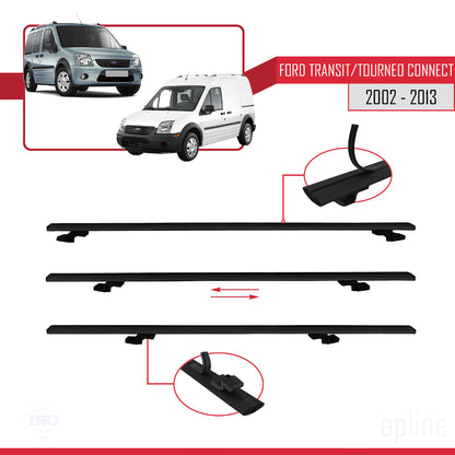 Compatible with Ford Transit/Tourneo Connect 2002-2013 BASIC Model Car Roof Rack Cross Bar Black Aluminium 2 Bars