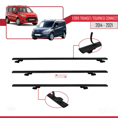 Compatible with Ford Transit/Tourneo Connect 2 2014-2021 BASIC Model Car Roof Rack Cross Bar Black Aluminium 4 Bars