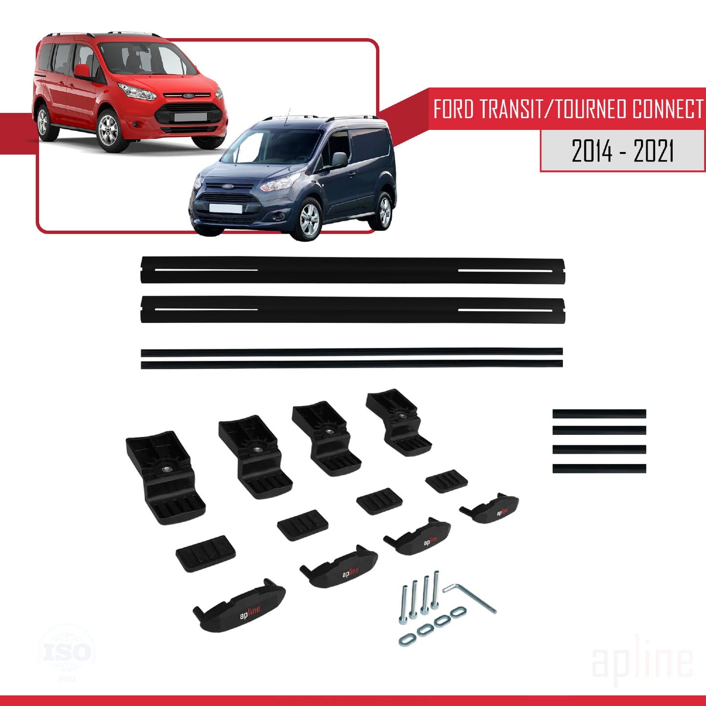 Compatible with Ford Transit/Tourneo Connect 2 2014-2021 BASIC Model Car Roof Rack Cross Bar Black Aluminium 2 Bars
