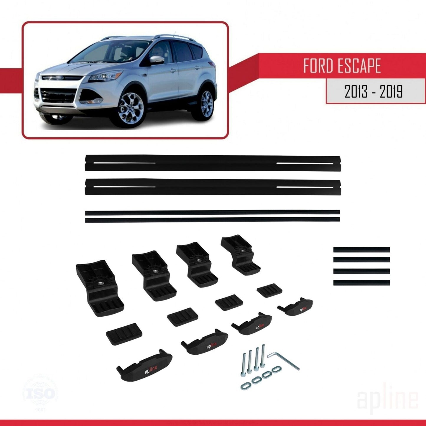 Compatible avec Ford Escape 3 2013-2019 BASIC Model Barres de Toit Railing Porte-Bagages de Voiture Noir Aluminium 2 Barres