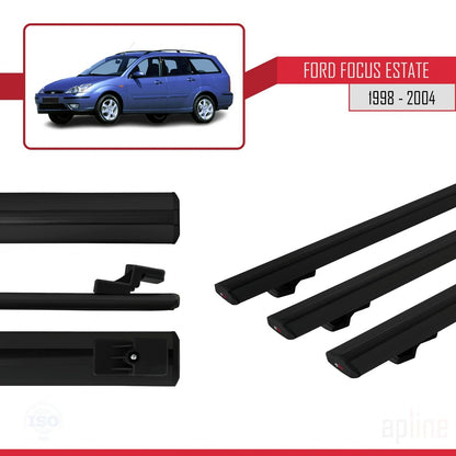 Compatible avec Ford Focus (C170) Break 1998-2004 BASIC Model Barres de Toit Railing Porte-Bagages de Voiture Noir Aluminium 3 Barres