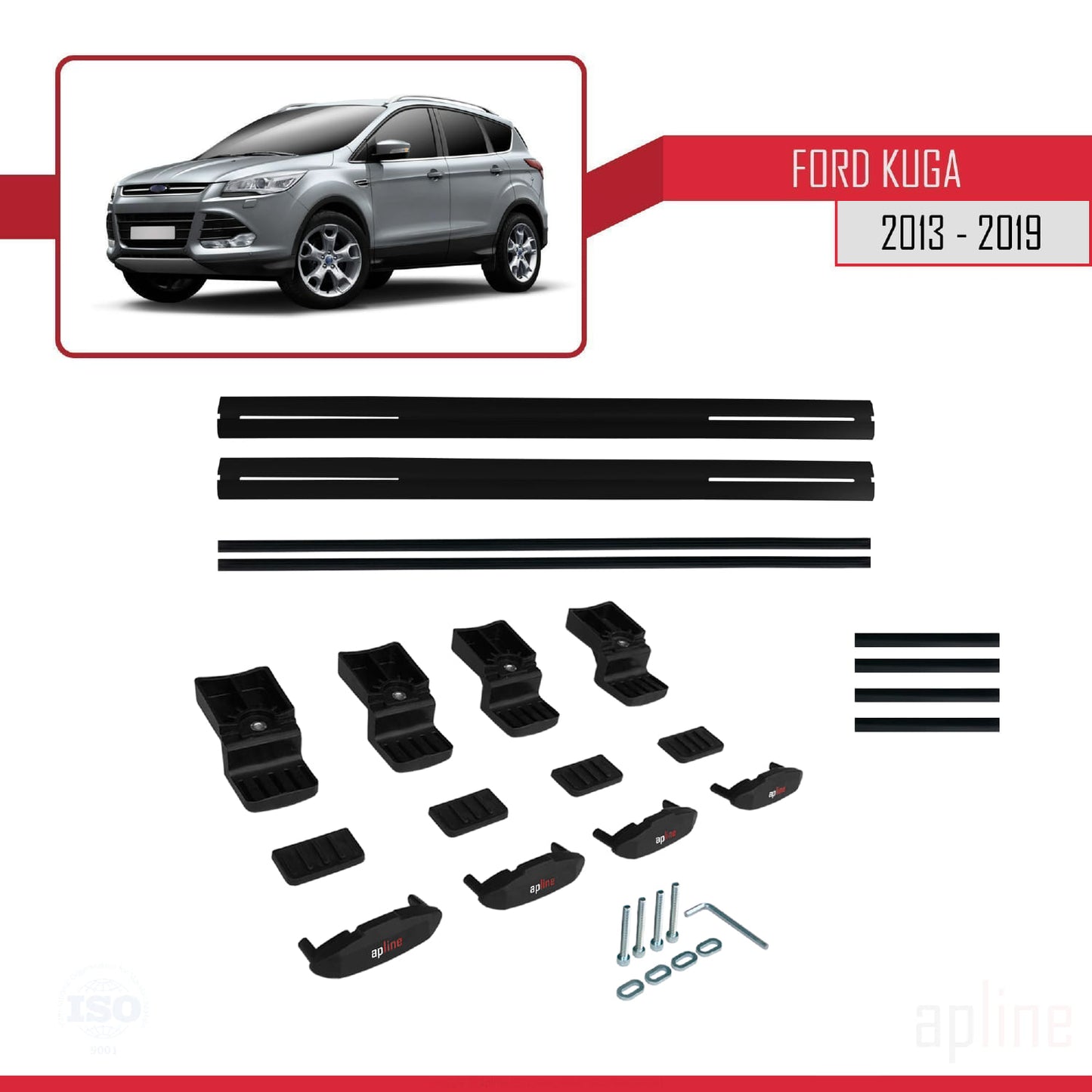 Compatible avec Ford Kuga 2 (C520) 2013-2019 BASIC Model Barres de Toit Railing Porte-Bagages de Voiture Noir Aluminium 2 Barres