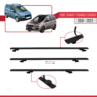 Compatible with Ford Transit/Tourneo Courier Post-Facelift 2018-2022 BASIC Model Car Roof Rack Cross Bar Black Aluminium 3 Bars