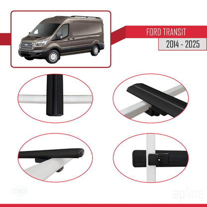 Compatible avec Ford Transit 2014-2025 BASIC Model Barres de Toit Railing Porte-Bagages de Voiture Noir Aluminium 3 Barres