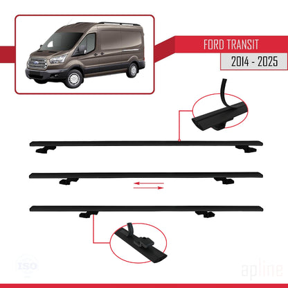 Compatible with Ford Transit 2014-2025 BASIC Model Car Roof Rack Cross Bar Black Aluminium 4 Bars