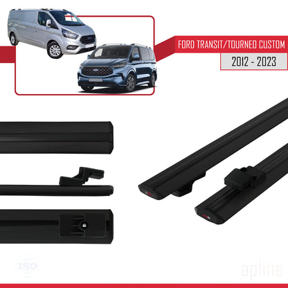 Compatible avec Ford Transit/Tourneo Custom 2012-2023 BASIC Model Barres de Toit Railing Porte-Bagages de Voiture Noir Aluminium 2 Barres