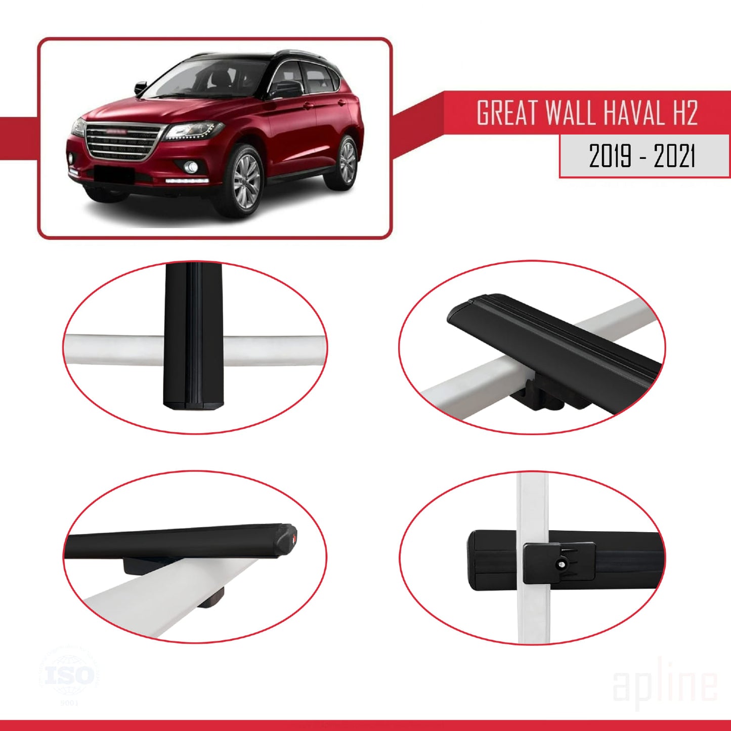 Compatible with Great Wall Haval H2 2019-2021 BASIC Model Car Roof Rack Cross Bar Black Aluminium 3 Bars