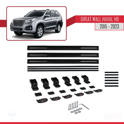 Compatible con Great Wall Haval H9 2015-2023 BASIC Model Barras de Techo Auto Portaequipajes Barras Transversales Negro Aluminio 3 Barras