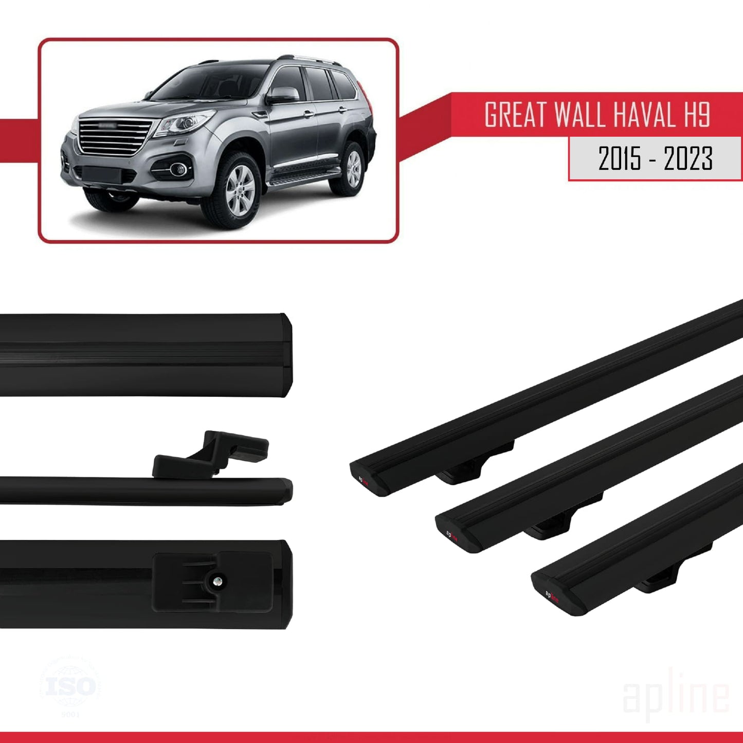 Compatible con Great Wall Haval H9 2015-2023 BASIC Model Barras de Techo Auto Portaequipajes Barras Transversales Negro Aluminio 3 Barras