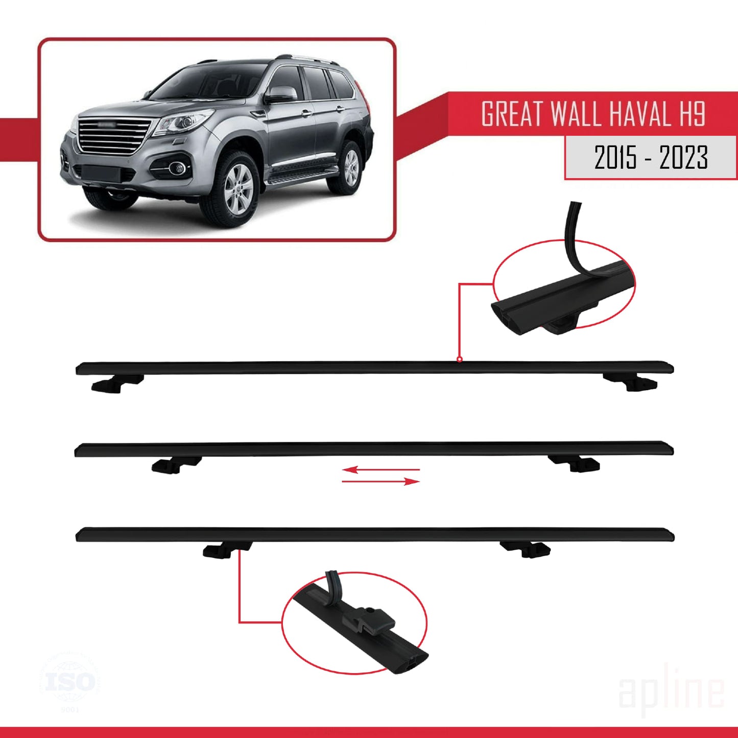 Compatible con Great Wall Haval H9 2015-2023 BASIC Model Barras de Techo Auto Portaequipajes Barras Transversales Negro Aluminio 3 Barras