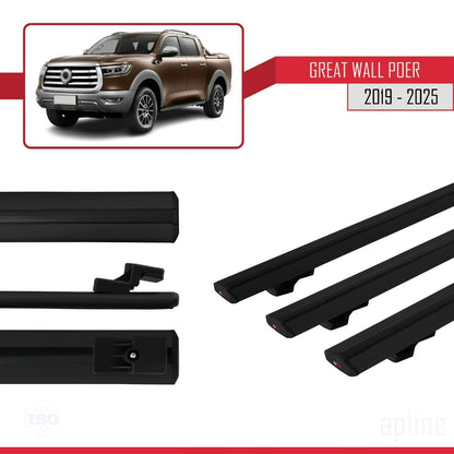 Compatible with Great Wall Poer 2019-2025 BASIC Model Car Roof Rack Cross Bar Black Aluminium 3 Bars
