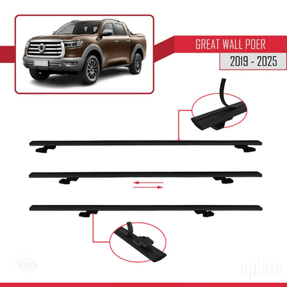 Compatible with Great Wall Poer 2019-2025 BASIC Model Car Roof Rack Cross Bar Black Aluminium 3 Bars