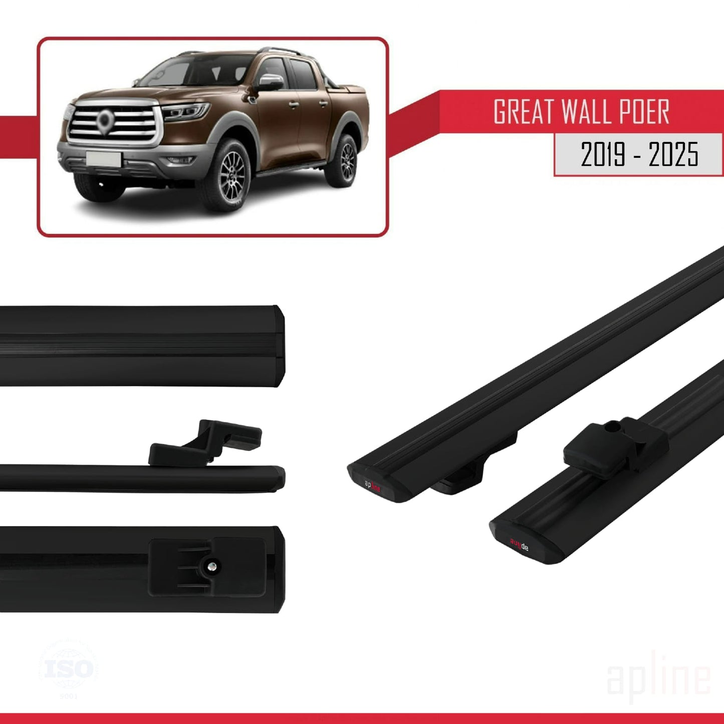 Compatible with Great Wall Poer 2019-2025 BASIC Model Car Roof Rack Cross Bar Black Aluminium 2 Bars