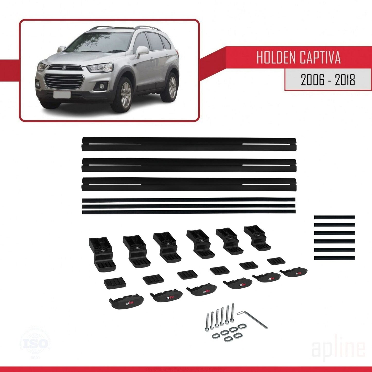 Compatible con Holden Captiva 2006-2018 BASIC Model Barras de Techo Auto Portaequipajes Barras Transversales Negro Aluminio 3 Barras
