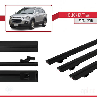 Compatible con Holden Captiva 2006-2018 BASIC Model Barras de Techo Auto Portaequipajes Barras Transversales Negro Aluminio 3 Barras
