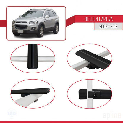 Compatible con Holden Captiva 2006-2018 BASIC Model Barras de Techo Auto Portaequipajes Barras Transversales Negro Aluminio 3 Barras