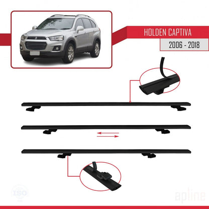 Compatible con Holden Captiva 2006-2018 BASIC Model Barras de Techo Auto Portaequipajes Barras Transversales Negro Aluminio 3 Barras