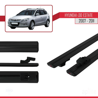 Compatible avec Hyundai i30 (FD) Break 2007-2011 BASIC Model Barres de Toit Railing Porte-Bagages de Voiture Noir Aluminium 2 Barres