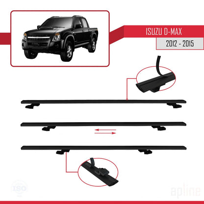 Compatible avec Isuzu D-Max 2 (RT50) Pre-Facelift 2012-2015 BASIC Model Barres de Toit Railing Porte-Bagages de Voiture Noir Aluminium 3 Barres