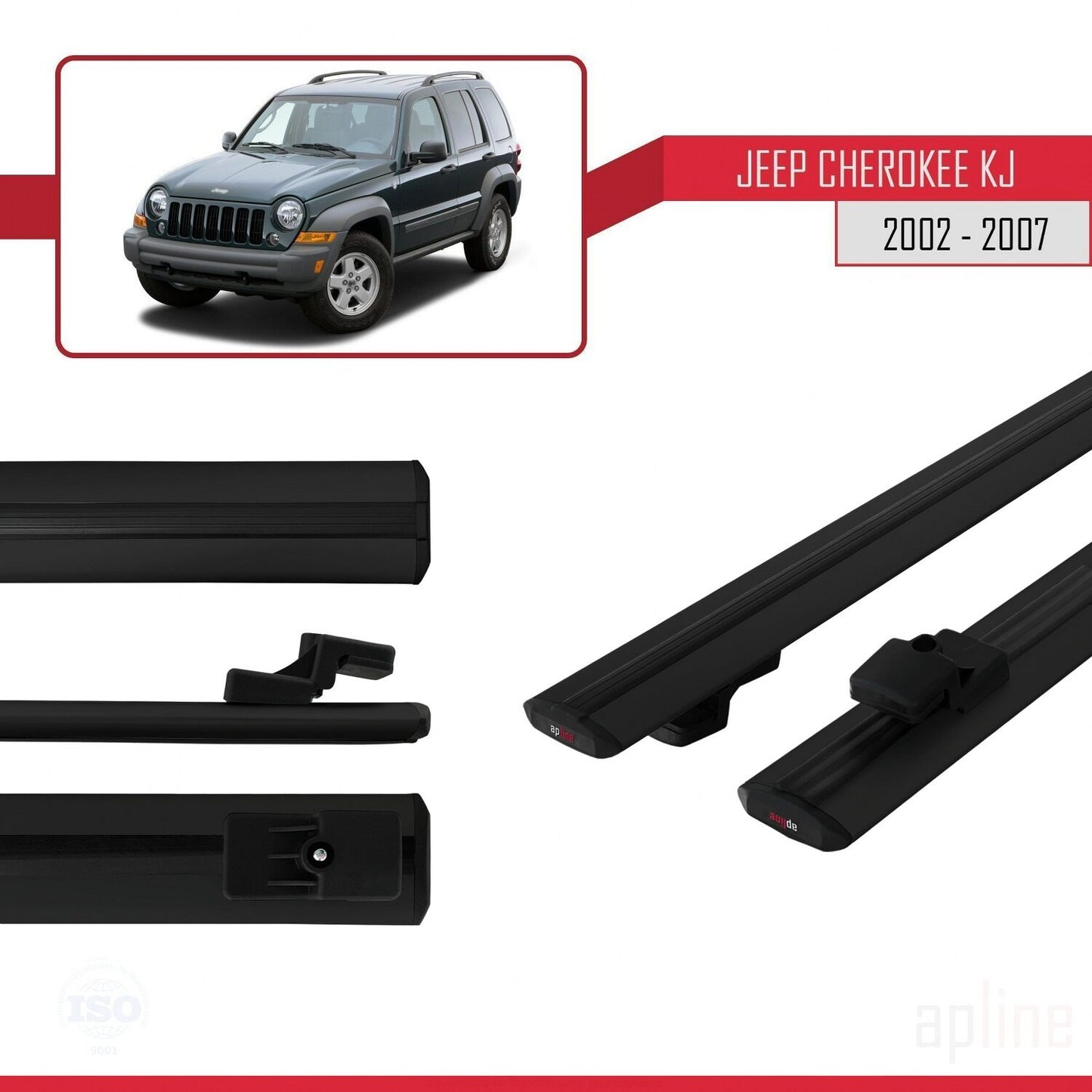 Compatible avec Jeep Cherokee 3 (KJ) 2002-2007 BASIC Model Barres de Toit Railing Porte-Bagages de Voiture Noir Aluminium 2 Barres